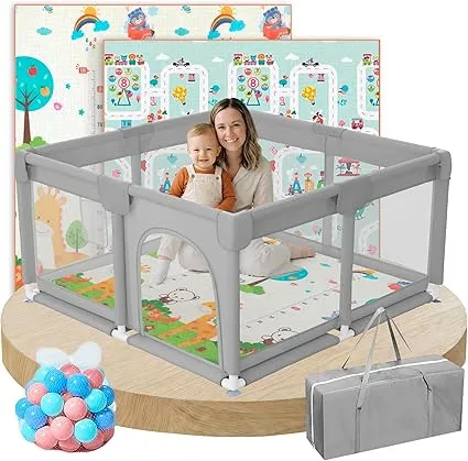 54,14 € - JUPPLIES Parque Infantil Bebe 120x120cm + Alfombra Bebe + 50 Bolas + Bolsas de Transporte – Corralito Bebe con Malla Transpirable – Parque de Juegos Bebe – Playpen Bebe -